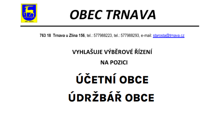 Výběrové řízení - účetní obce a údržbář obce Trnava